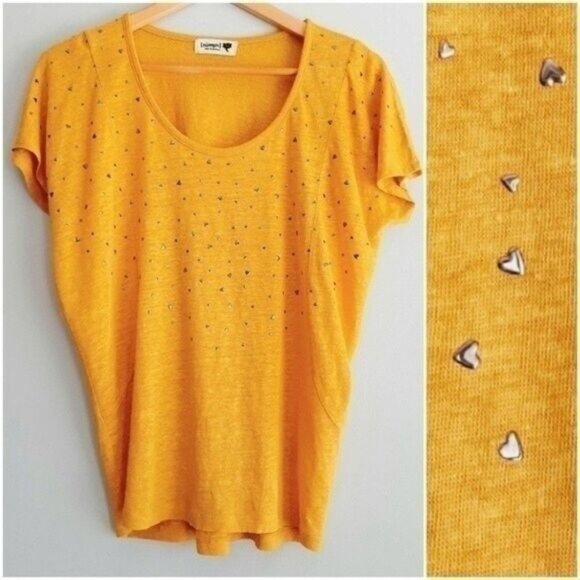 NUMPH 100% Linen Soft Yellow Blouse with Metal Heart Studs Sz S - Picture 1 of 12